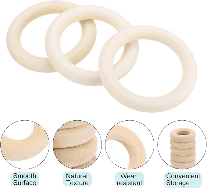MECCANIXITY 5pcs 3.9" Unfinished Wooden Rings Smooth Natural Wood Macrame Rings - Image 3