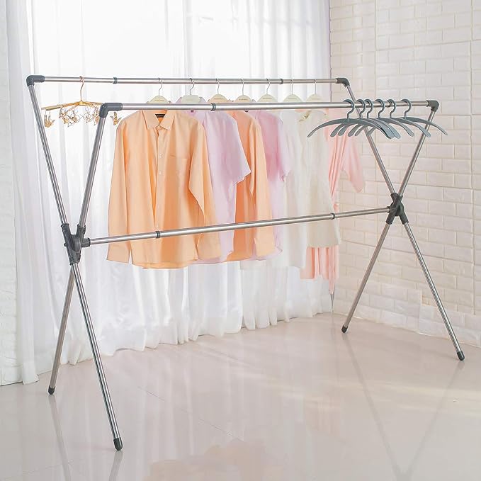 BAOYOUNI Double Poles Folding Clothes Drying Rack Stainless Steel Expandable - Image 5