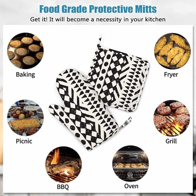 Mxocom Aztec Print Oven Mitts and Pot Holders Sets Tribal Design Geometric - Image 7