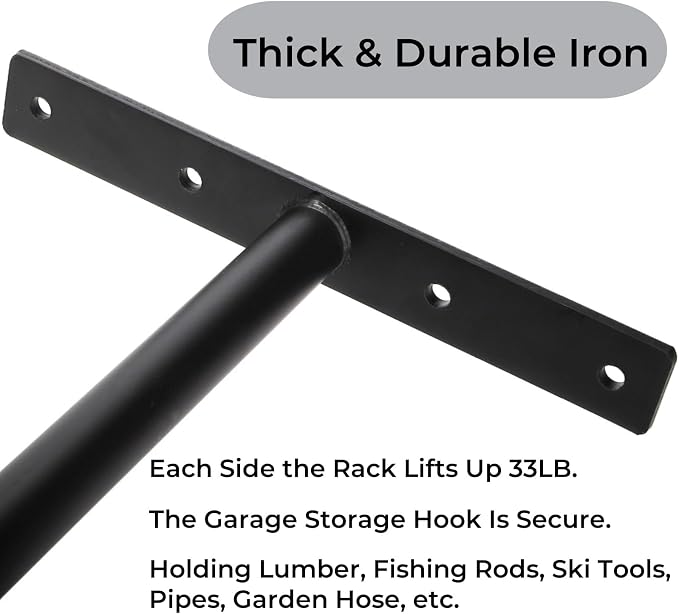 4 Pack Overhead Garage Storage Hooks, 16.5" Heavy Duty Ceiling Mount Hangers - Image 3