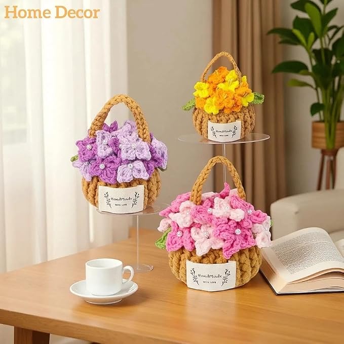 Car Mirror Hanging Accessories, Crochet Plant Decor, Boho Knitted Flower Basket - Image 5