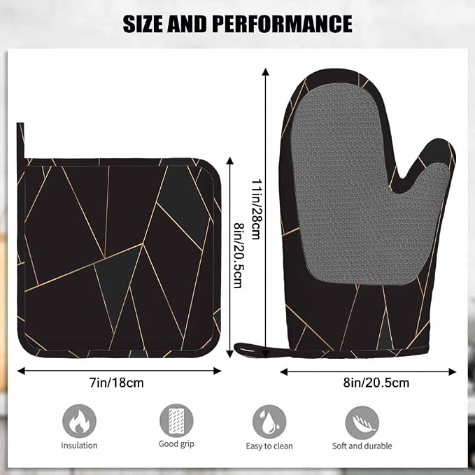Mxocom Golden Line Polygonal Oven Mitt and Pot Holder - Image 3