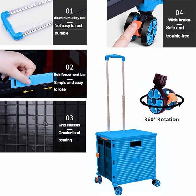 Foldable Utility Cart Folding Portable Rolling Crate Handcart Shopping Trolley - Image 5