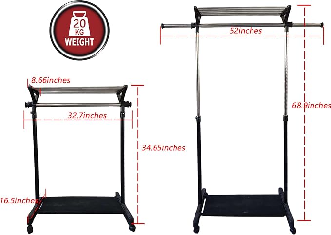 Clothes Rack on Wheels with Extra Top Storage Shelf, Expandable Rolling Garment - Image 3