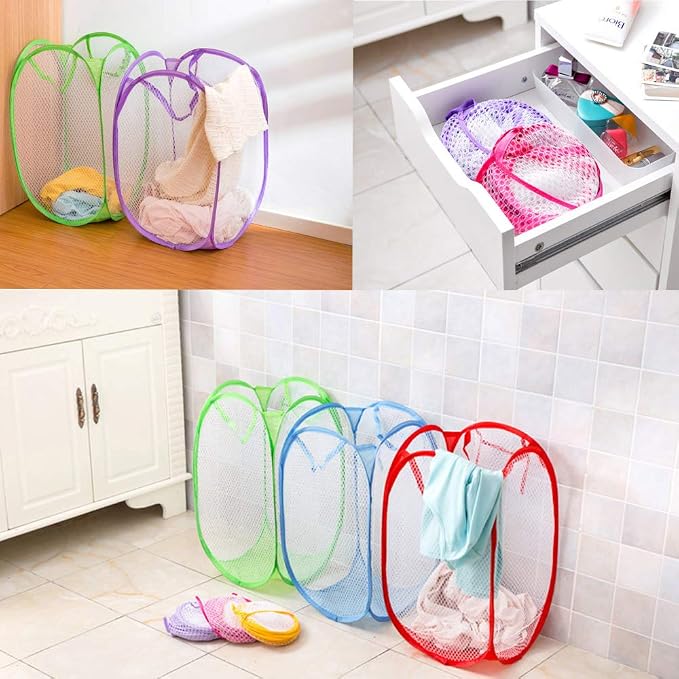 Qtopun Mesh Popup Laundry Hamper, 4 Pack Foldable Portable Dirty Clothes Basket - Image 5