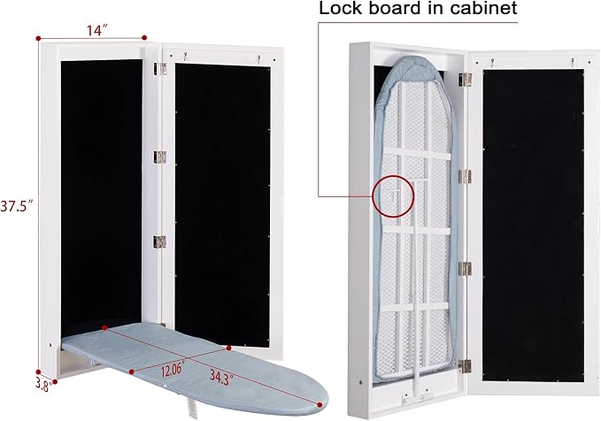 Slim Wall Mount Ironing Board Cabinet, Wall Attached Ironing Cabinet - Image 7