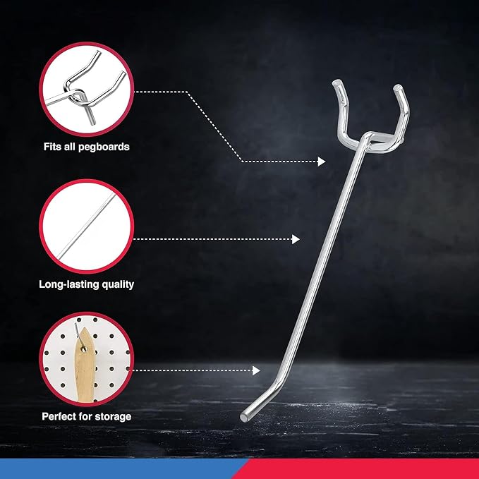 Neiko 53100A 4 Inch Heavy Duty Pegboard Hooks Kit, 50 Pack, 1/8" Peg Hooks - Image 4
