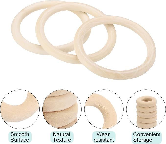 MECCANIXITY 2pcs 5.9" Unfinished Wooden Rings Smooth Natural Wood Macrame Rings - Image 3