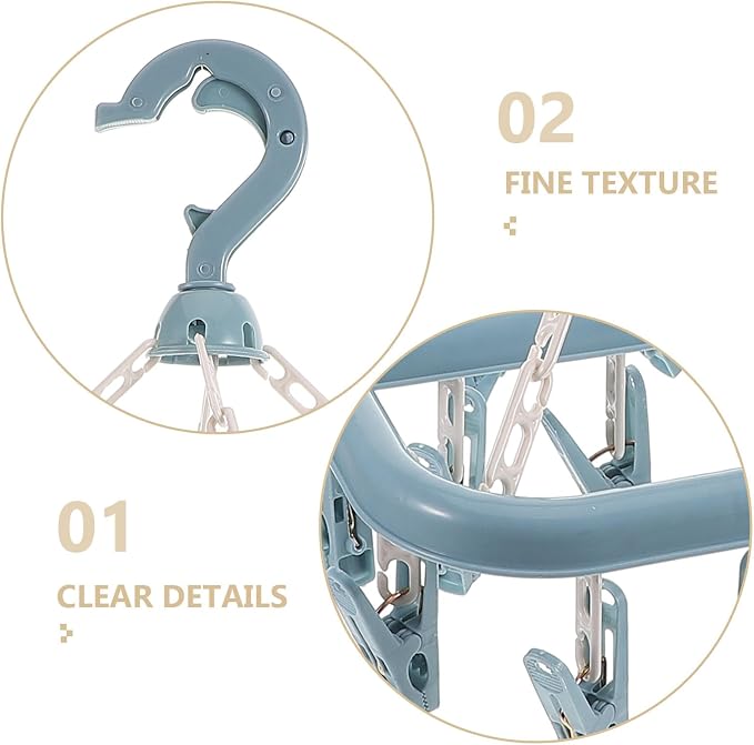 Laundry Drying Rack with 32 Thickened Windproof Clips, Nordic Blue Plastic - Image 3