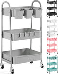 3 Tier Gray Metal Rolling Cart, Mesh Storage Cart by Recximi