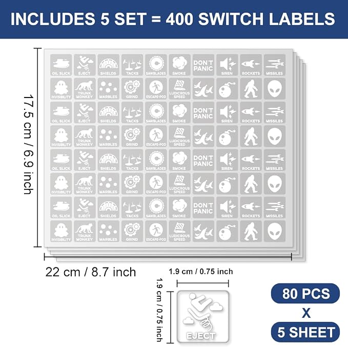 400 Pcs Car Switch Panel Stickers, 20 Designs Auto Switch ID Label Decals Fun - Image 2