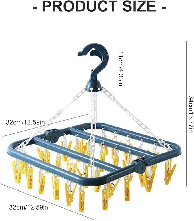 High-Capacity 32 Hook Garment Rack | Compact Foldable Design | Windproof - Image 3
