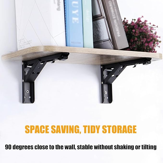 Folding Shelf Hinges, 8 in Locking Hinges 90 Degree Shelf Brackets, Save Space - Image 3