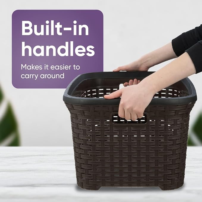 Designed Laundry Basket Plastic Storage Hamper Basket, Wicker Design 50 Liter. - Image 6