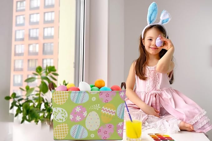 Rectangular Green Easter Basket, Easter Gift Basket Empty, Toys/Books Box - Image 4