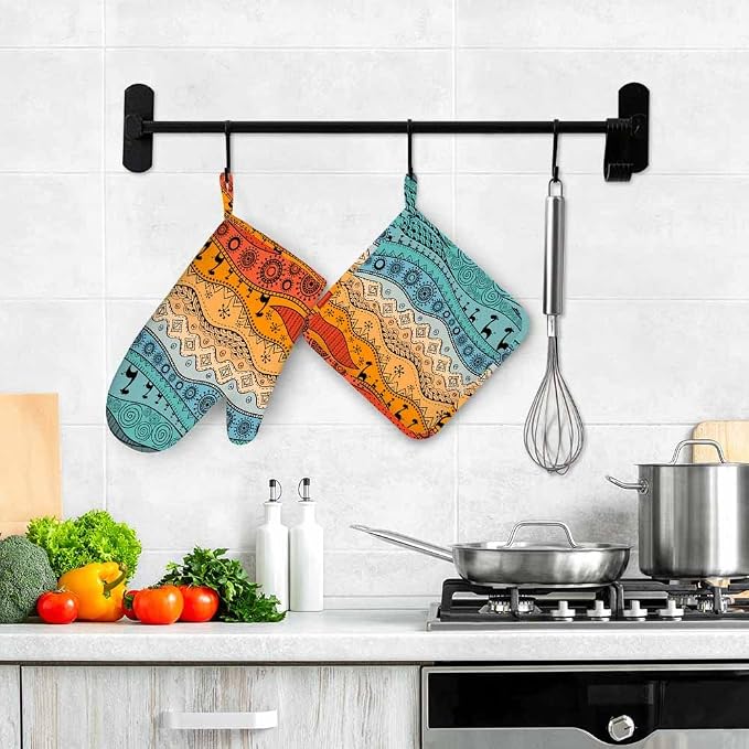 Mxocom African Tribal Background Heat-Resistant Oven Mitts and Pot Holder - Image 4