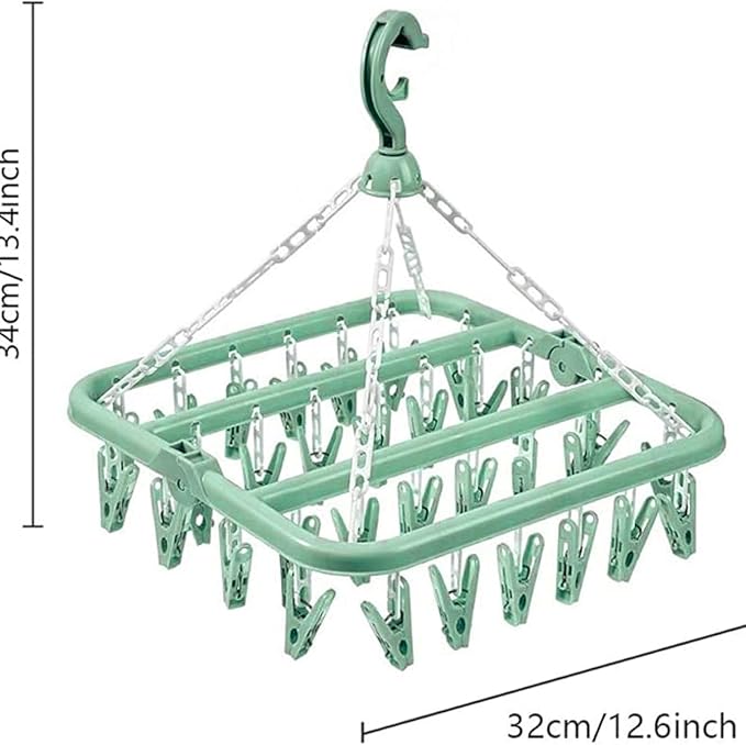 Clothes Drying Hanger with 32 Clips and Drip Foldable Hanging Rack - Image 2