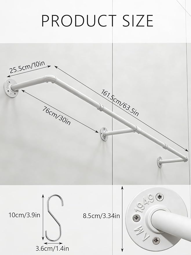 Aduanbang 65.7in Industrial Pipe Wall Mounted Clothes Rack, Heavy Duty - Image 6