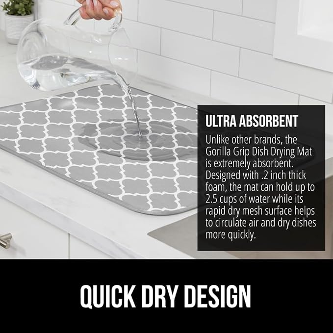 GORILLA GRIP Ultra Water Absorbent Microfiber Dish Drying Mat 2 Pack, Quick Dry - Image 3