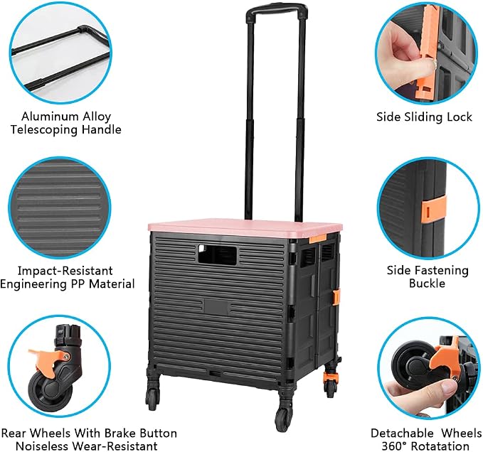 FELICON SELORSS Foldable Utility Cart Folding Portable Rolling Crate Handcart - Image 2