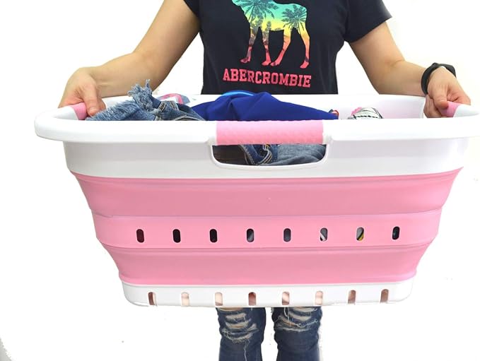 SAMMART 41L Set of 2 Collapsible 3 Handled Plastic Laundry Basket -Foldable Pop - Image 6