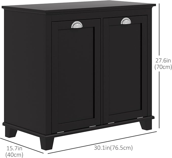 HOMCOM Dual Tilt Out Laundry Hamper Cabinet, Bathroom Storage Cabinet - Image 3