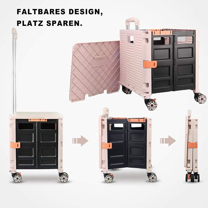 Foldable Utility Cart Folding Portable Rolling Crate Handcart Shopping Trolley - Image 2