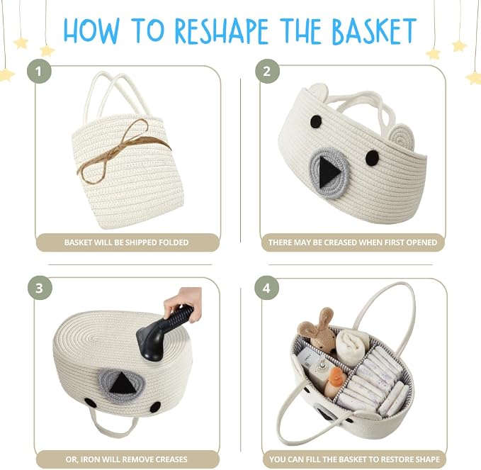 DECOMOMO Teddy Bear Basket, Diaper Caddy Basket, Baby Baskets - Image 5
