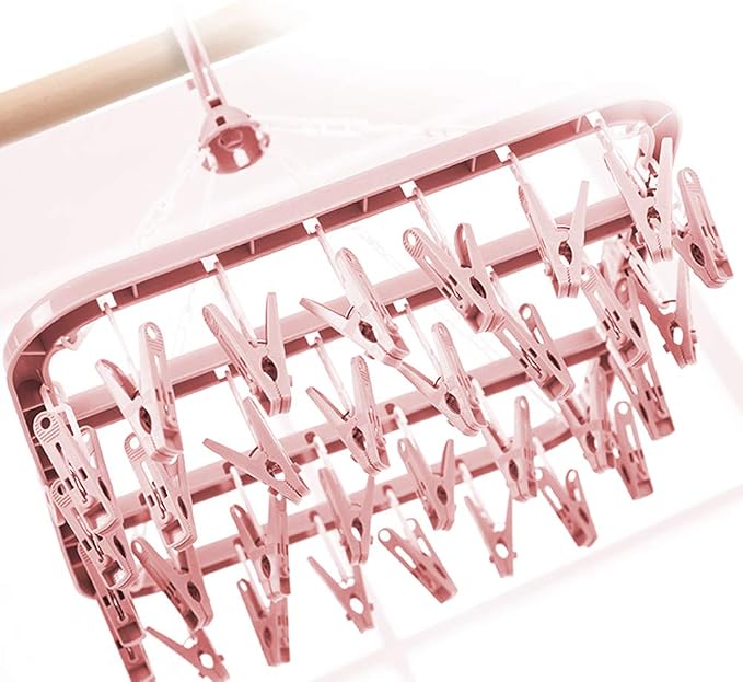 Clothes Drying Hanger with 32 Clips and Drip Foldable Hanging Rack - Image 5