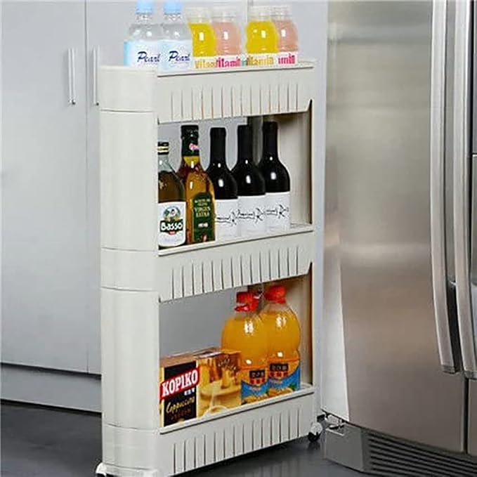 3-Tier Slim Slide Out Kitchen Trolley, Storage Shelf, Moving Wall Cabinets - Image 5