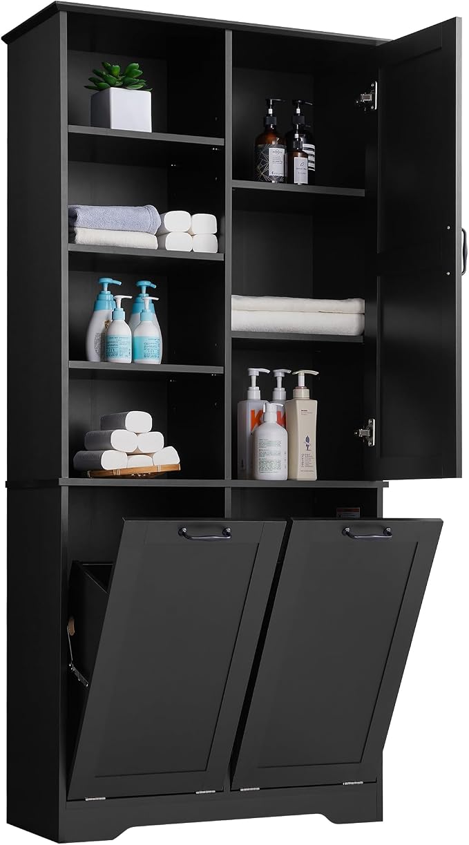 Merax Cabinet with Tilt-Out Laundry Hamper Basket, Tall Bathroom Storage - Image 10