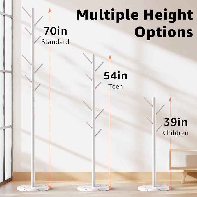 Coat Rack with Natural Marble Base, Metal Freestanding Coat Rack with 8 Hooks - Image 5
