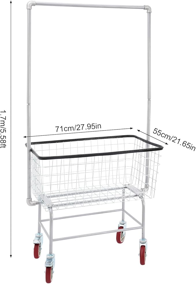 Wire Laundry Cart, Commercial Laundry Basket Cart - Image 2