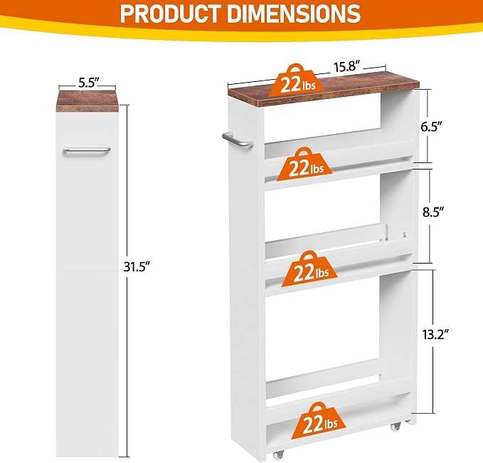 Nova Microdermabrasion 4-Tier White Slim Rolling Storage Cart, Slide-Out - Image 6