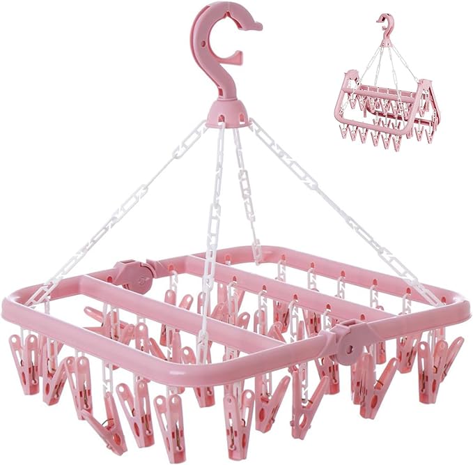 Clothes Drying Rack with 32 Clips, Foldable Hanging Rack, 360° Rotatable Hook by Unknown