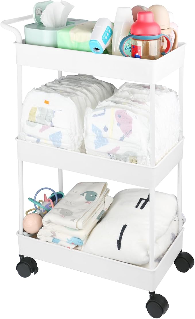 Baby Diaper Caddy, Plastic Movable Cart by Volnamal
