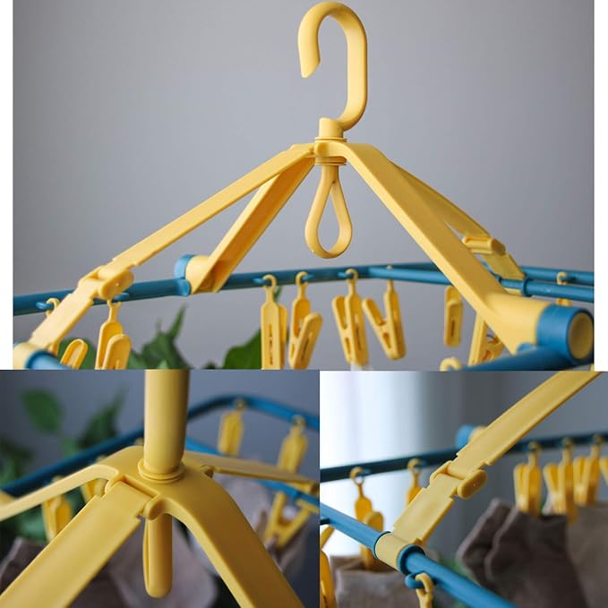 Drip Hanger Foldable Clip Hangers Plastic Wth 32 Drying Clips Wind-Proof Hook - Image 6