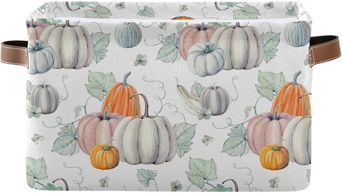 Fall Pumpkin Storage Basket Fabric Kitchen Baskets Autumn Maple Leaves Open by Wamika