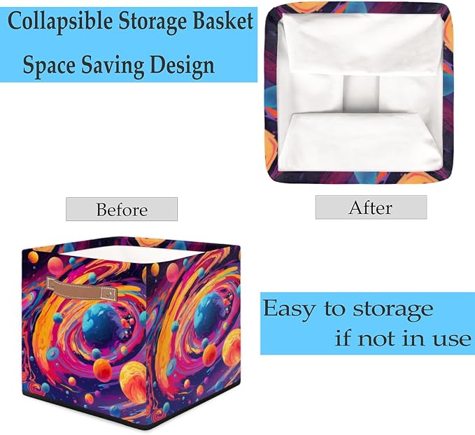 Space Planets Storage Basket 13x13x13 Inch Large Fabric Storage Box - Image 5