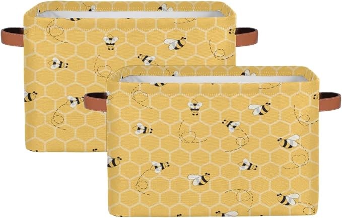 Honeycomb Bee Storage Basket Collapsible Storage Bin Large Fabric Storage Boxes - Image 3