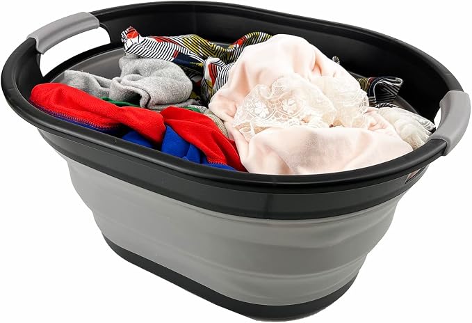 SAMMSAMMART 28L Set of 2 Oval Collapsible Plastic Laundry Basket - Image 7