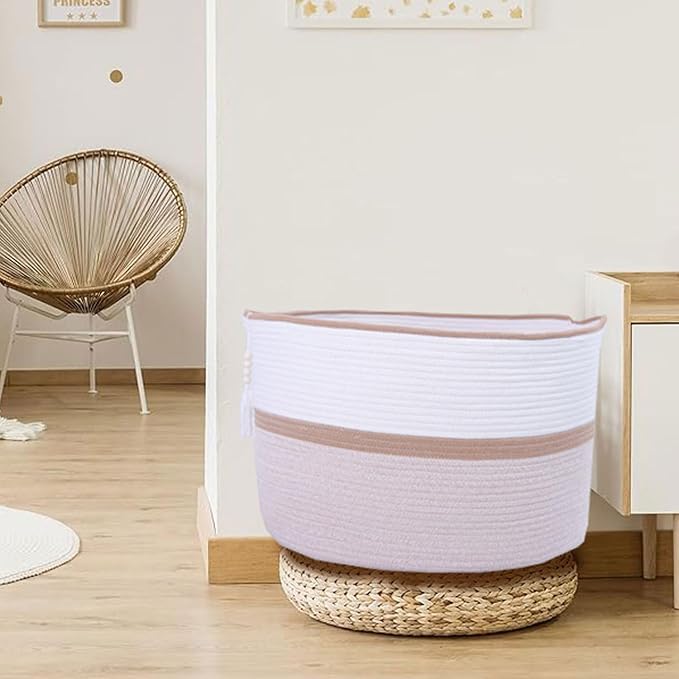 Large Woven Rope Laundry Hamper, Cotton Rope Storage Basket - Image 2