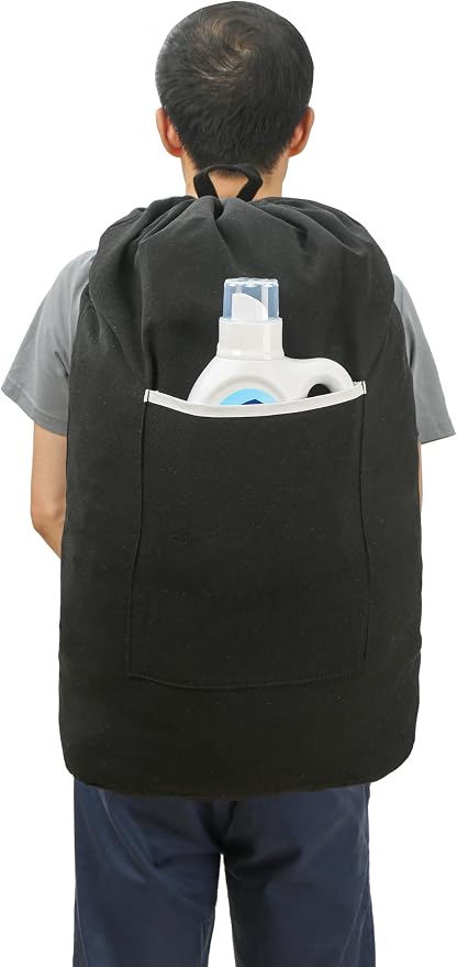Canvas Laundry bag, Washable Laundry backpack, Adjustable Straps, Large Front - Image 4