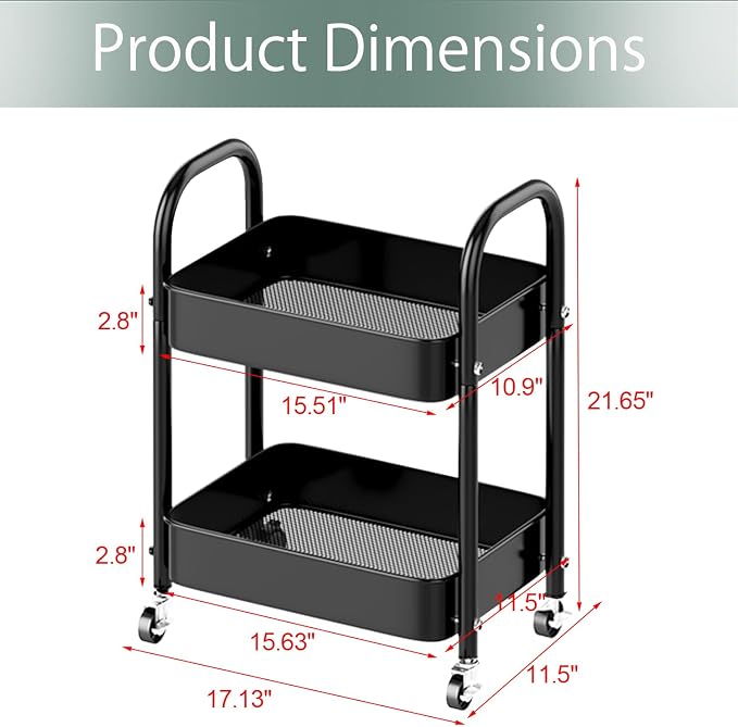 Melody House 2 Tier All-Metal Rolling Storage Cart - Image 4