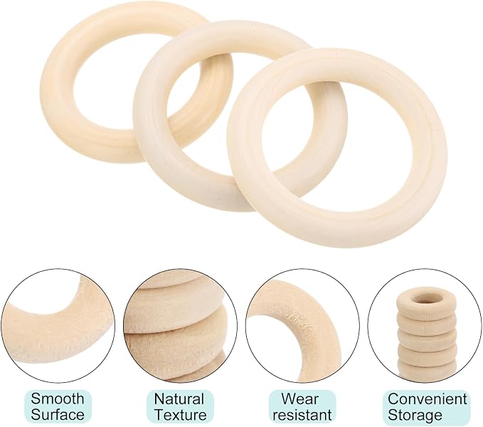 MECCANIXITY 10pcs 3.5" Unfinished Wooden Rings Smooth Natural Wood Macrame Rings - Image 3