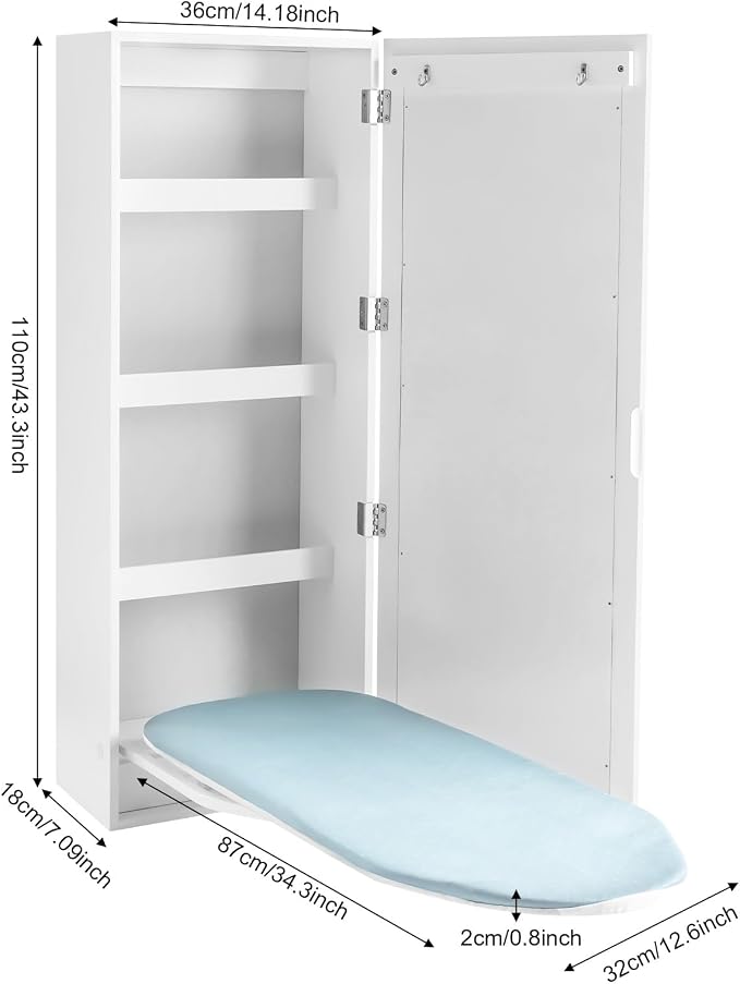 Wall-Mounted Ironing Board Cabinet, Built-in Rotating Ironing Board, Foldable - Image 2