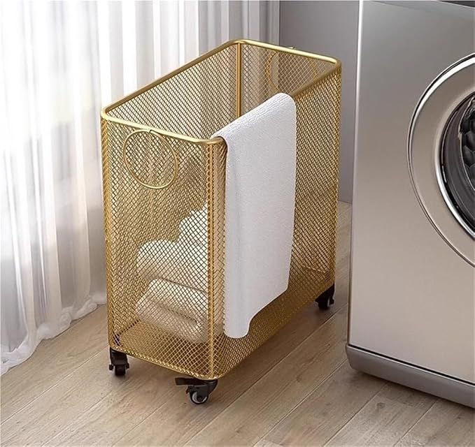 Metal Laundry Basket with Wheels, Rolling Laundry Cart, Slim Rolling Hamper - Image 5