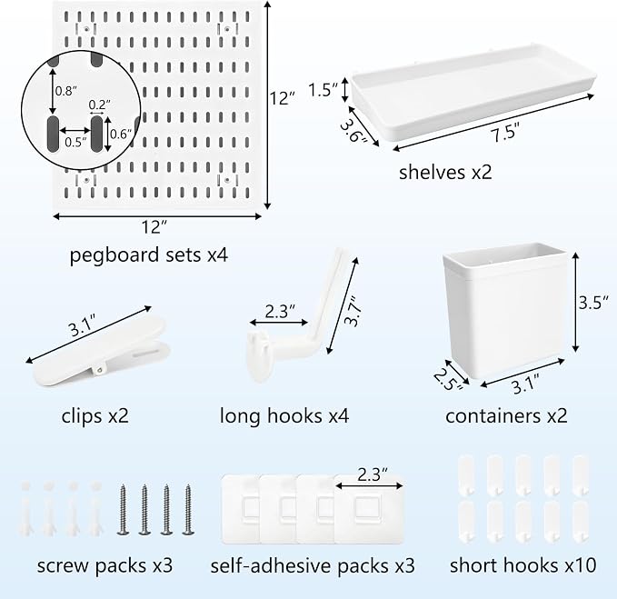 White Pegboard Combination Kit, Wall Organizer Pegboard, Modular Hanging - Image 2