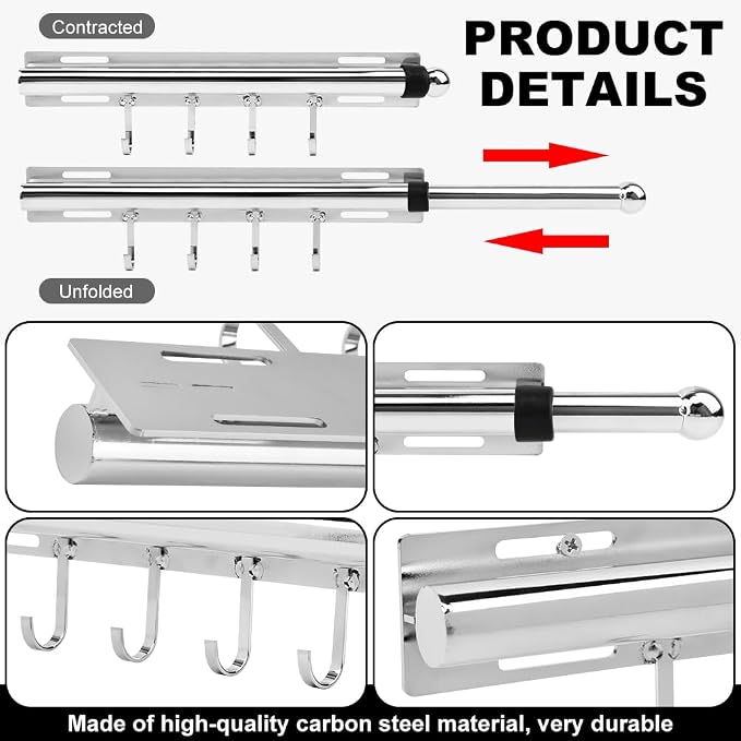12 Inch Valet Rod for Closet Pull Out, Retractable Slide Out Clothes Hanger - Image 4