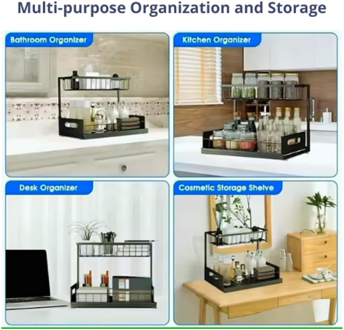 Under Sink Organizer 2-Pack – Sliding 2-Tier Metal Storage Rack, Pull-Out - Image 8